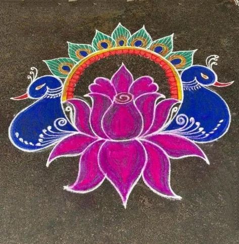 Flower And Colour Rangoli, Rangoli For Competition Unique, Diwali Rangoli Designs Unique 2024, Diwali Rangoli Designs Unique, Rangoli Degins, Unique Rangoli Designs, Rangoli Designs With Colours, Diwali Special Rangoli Design, Flowers Rangoli