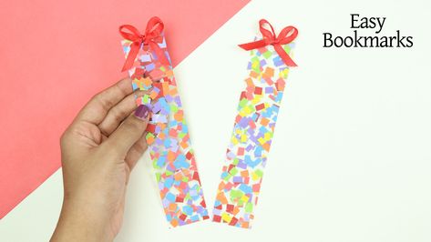 Book Marks Diy Preschool, Contact Paper Bookmark, Diy Bible Bookmarks Craft Ideas, Tissue Paper Bookmark, Confetti Bookmarks Diy, Diy Bookmarks Kids, Tape Bookmarks, Bookmarks Diy Kids, Kids Bookmarks