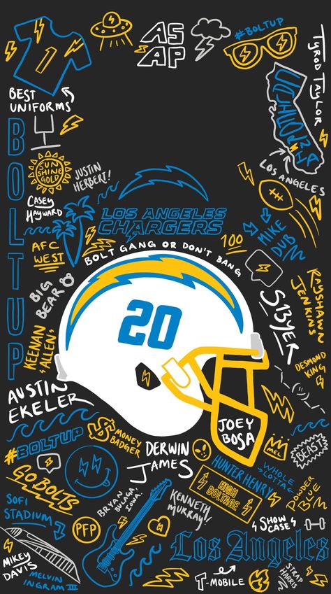 Chargers Wallpaper, La Chargers Logo, Sports Marketing Design, Charger Art, San Diego Chargers Football, Los Angeles Wallpaper, Nfl Funny, Justin Herbert, Nfl Football 49ers