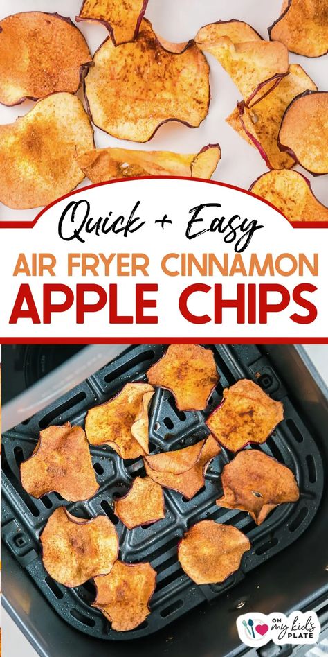 They quick and easy air fryer apple chips make the best healthy snack, and only need a few quick ingredients. The whole family will love this quick and easy snack recipe! Air Fryer Apple Slices, Air Fryer Apple Chips, Air Fryer Apples, Apple Chips Recipe, Cinnamon Apple Chips, Kids Plate, Healthy Snacks To Make, Food Slicer, Apple Chips