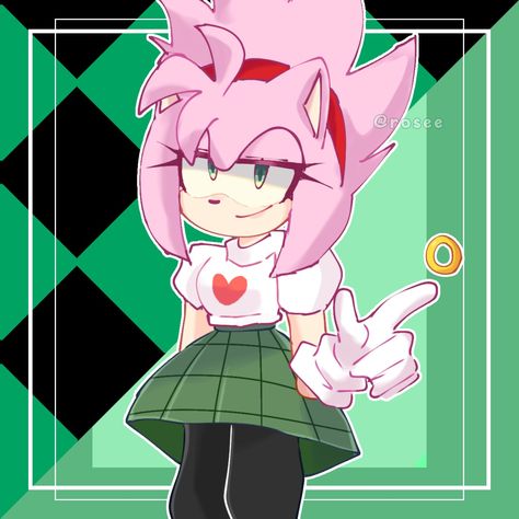 Fleetway Amy Rose, Pink Hair And Black, Characters With Pink Hair, Rosy The Rascal, Sonamy Comic, A Cartoon Character, Sonic 2, Sonic Exe, Green Checkered