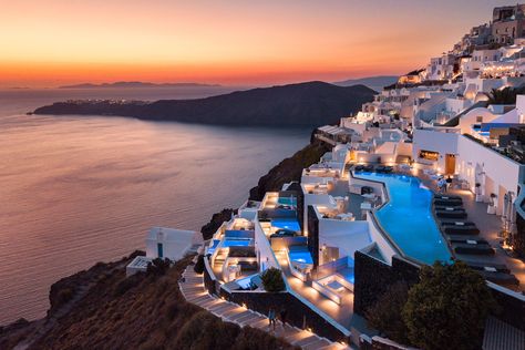 The Best Hotel in Greece Just Opened a Cocktail Bar and Restaurant With Unreal Sunset Views — See the Photos Best Hotels In Greece, Imerovigli Santorini, Santorini Hotels, Greece Hotels, Romantic Hotel, Luxury Boutique Hotel, Best Resorts, Four Seasons Hotel, Top Hotels