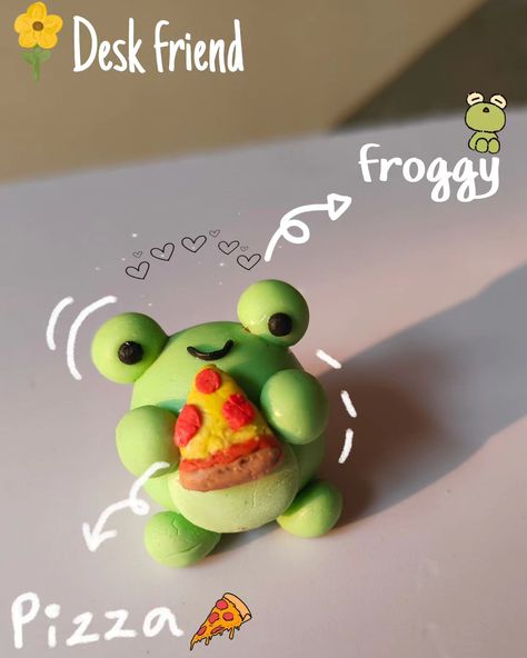 Froggy desk friend 🐸🍕 #sculpt #deskbuddy #clayart Clay Desk Pals, Desk Pals, Desk Friend, Desk Buddy, Clay Diy Projects, Cute Desk, Diy Clay, Polymer Clay Crafts, Clay Art