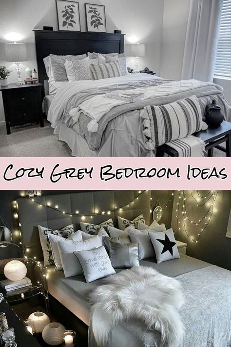 Black White Grey Bedroom Pop Of Color, Grey Room Black Furniture Bedroom, Light Grey Bedroom Ideas Aesthetic, Black White And Grey Bedroom Ideas Decor, Utah Bedroom, Black White And Grey Bedroom Ideas, Grey Farmhouse Bedroom, Gray And White Bedroom Ideas, Black And Grey Bedroom Ideas