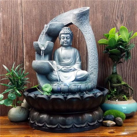 Buddha Water Fountain, Water Fountain Indoor, Fountain Indoor, Indoor Water Garden, Tabletop Water Fountain, Buddha Figures, Indoor Water Fountains, Indoor Waterfall, Tabletop Fountain