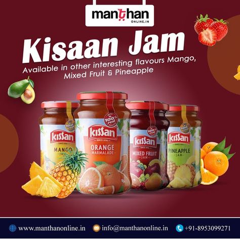 Shop Kissan Jam Available in other interesting flavours Mango, Mixed Fruit & Pineapple products at manthanonline.in. Shop Now - https://www.manthanonline.in/ #Kissanjam #Kissanjam #jam #mixedjam #mangojam #pineapplejam #jams #up #kanpur #Manthanonline #kitchen #breakfast #jambread #breadjam #fruitjam #jamfruit #jams #orangejam #jam #morningjam #morningbreakfast #milkjam #grocries Jam Packaging, Bread Jam, Orange Jam, Mango Jam, Pineapple Jam, Fruit Pineapple, Vegetable Shop, Food Template, Galaxy Wallpaper Iphone