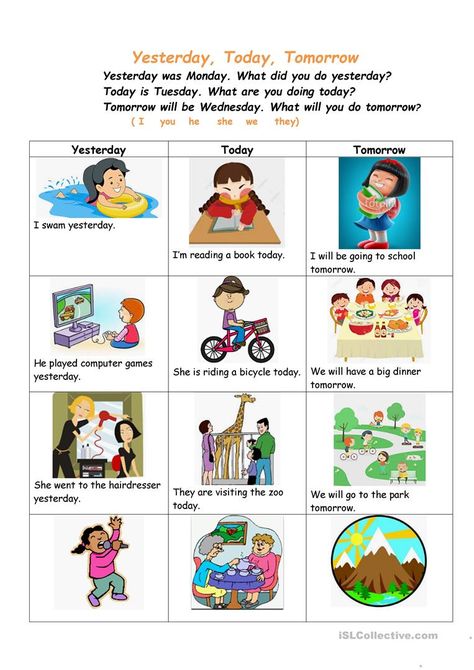 Yesterday, Today, Tomorrow - English ESL Worksheets Carnival Activities, Speaking Cards, Yesterday Today Tomorrow, Happy Birthday Illustration, Simple Past, Past Simple, English Transition Words, Simple Present, Discussion Starters