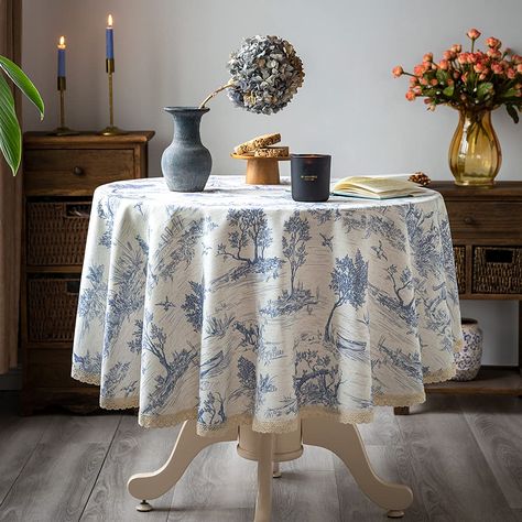 PRICES MAY VARY. [UNIQUE DESIGN]: Classic French blue tablecloth, exclusive design from Glory Season. The design material comes from the 17th century French rural hunting scenery, pretty match your farmhouse decoration. Refreshing style perfect for summer parties or outdoor picnics. [PREMIUM QUALITY]: Linen-blend material with comfortable touching. Digital printing technology bring the design to life. Eco-friendly produced and solid enough, protect your table very well. [EASY CARE]: Wrinkle free Rustic Tablecloth, Fall Placemats, Rustic Tablecloths, French Village, Blue Tablecloth, Printed Linen Fabric, Blue Toile, Tree Table, Fabric Table