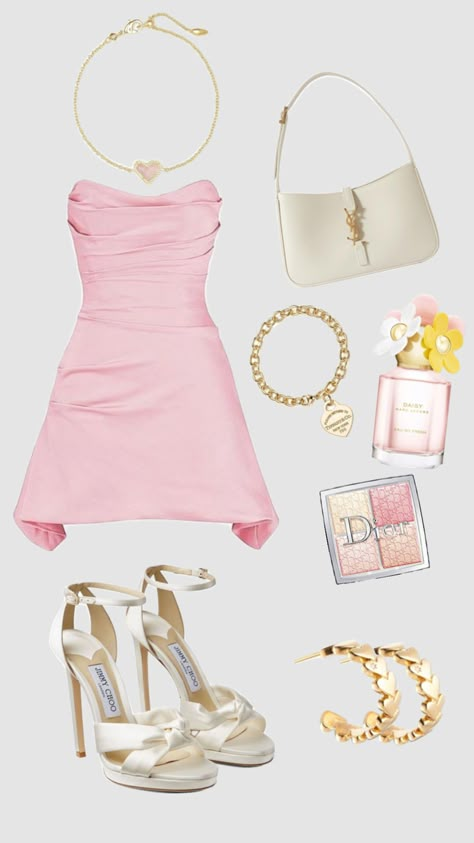 Homecoming outfit inspo #pink #homecoming #dress #fancy Classy Pink Outfits, Pink Classy Outfits, White And Pink Outfit, Outfit Inspo Pink, Homecoming Outfit, Fancy Fits, Branded Outfits, Dress Fancy, Girly Girl Outfits