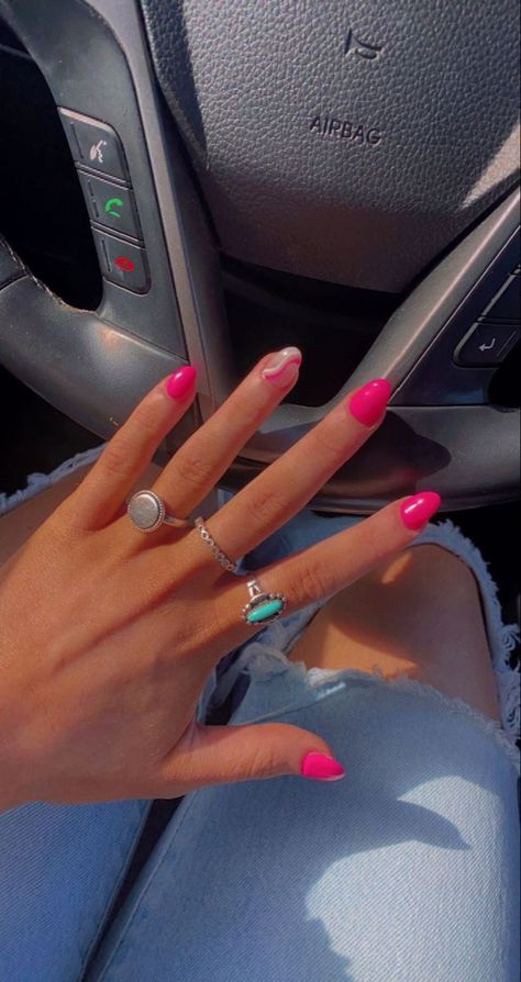 Bright Summer Acrylic Nails Oval, Trendy Summer Nails 2023, Nail Designs Hot Pink, Dance Nails, Cowboy Nails, Trendy Summer Nails, Pink Tip Nails, Bright Pink Nails, Summer Nails 2023