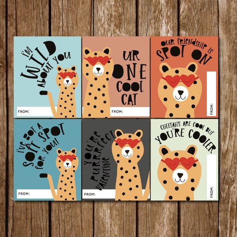 CHEETAH VALENTINE'S Day Cards Valentine Cheetah Animal Valentine Editable Bottom Section - Etsy Cheetah Valentines, Kids Valentine Boxes, Valentine Boxes, Cheetah Animal, Valentine Box, Jan 17, Valentine's Day Cards, Valentines For Kids, Valentine Day Cards