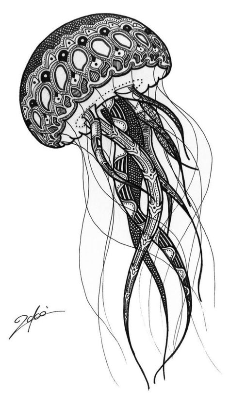 Zentangle Animals Art, Pencil Sketches Easy, Zentangle Animals, Sea Jellies, Mandala Design Art, Sea Art, Sketches Easy, Doodle Patterns, Dreamcatcher Tattoo