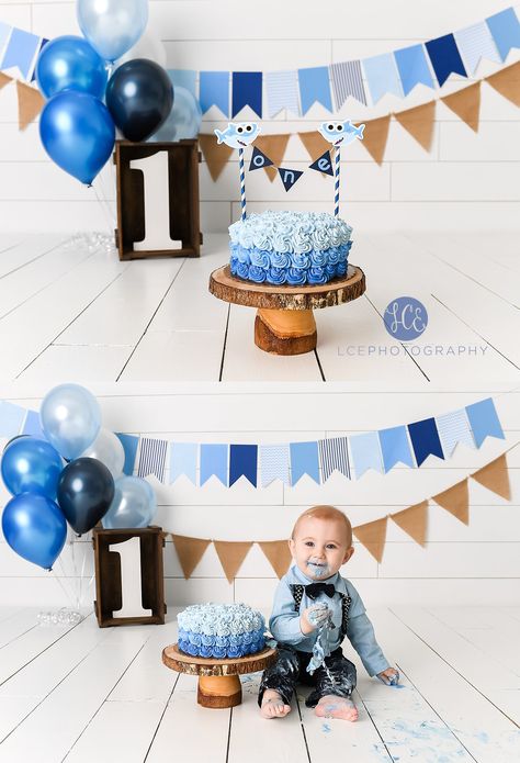 Blue Smash Cake Boy, Smash The Cake Boy, Baby Outfits For Boys, Cake Smash Boy, Boy Birthday Pictures, Baby Shark Cake, Boys First Birthday Cake, Boys 1st Birthday Cake, Baby Birthday Photoshoot