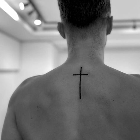 Side Cross Tattoo, Tattoo Grace, Back Cross Tattoos, Christian Tattoos Men, Cross Tattoo Neck, Simple Cross Tattoo, Couple Tattoos Unique Meaningful, Shoulder Blade Tattoo, Couple Tattoos Unique