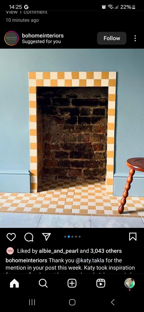 Empty Fireplace Ideas, Edwardian Fireplace, Reclaimed Decor, Hearth Tiles, Fake Fireplace, Fireplace Fronts, Sitting Room Decor, Fireplace Tile Surround, Dining Room Fireplace