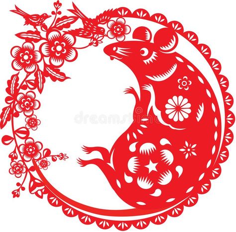 Chinese year of mouse rat illustration in paper cut style. With flower and bird , #AD, #rat, #illustration, #mouse, #Chinese, #year #ad Rat Zodiac, Chinese Zodiac Rat, Rat Art, Chinese Dragon Art, Chinese New Year 2020, Chinese Paper, Chinese Year, Year Of The Rat, Chinese Zodiac Signs