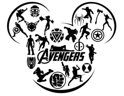 Avengers in Mickey silhouette Marvel Svg, Disney 2025, Silhouette Disney, Cr7 Jr, Mickey Svg, Disney Silhouette, Disney Silhouettes, Disney Logo, Mickey Head