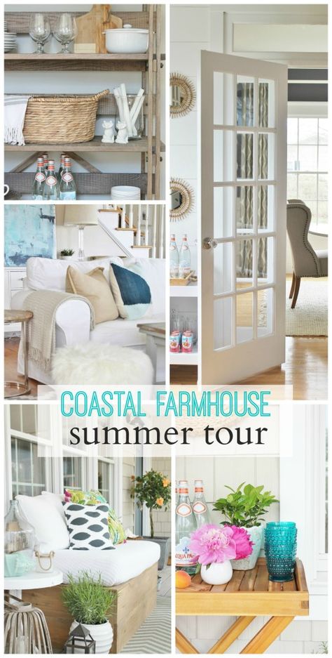 Coastal Farmhouse Summer Tour Beachy Farmhouse, City Farmhouse, Coastal Farmhouse Decor, Interior Design Advice, Regal Design, Coastal Living Rooms, Coastal Bedrooms, Beach Cottage Decor, Beach Cottage Style