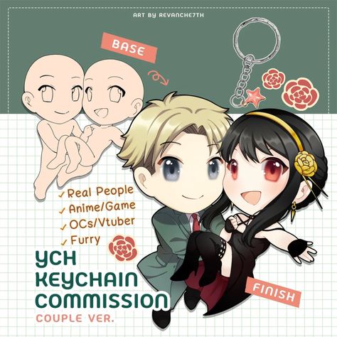 CUSTOM YCH Keychain Couple Commission Chibi Anime Marry Valentine Lover Prince Princess Double-Sided 6 cm Charm Acrylic Gift (Made to ORDER) Ych Base Friends 2, Anime Base Couple, Anime Base Pose, Base Couple, Couple Chibi, Couple Base, Hot Anime Couples, Keychain Couple, Couples Kiss