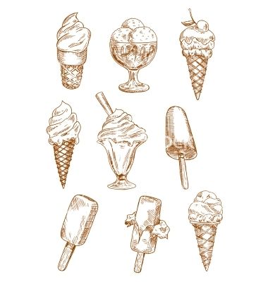 Ice cream desserts sketches set vector Ice Cream Sketch, Dessert Tattoo, Fruity Popsicles, Ice Cream Tattoo, Shop Drawing, Food Doodles, Sketching Tips, Food Sketch, Adult Colouring Pages