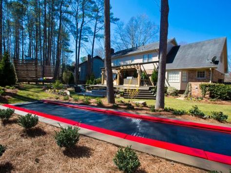 Family-Friendly Outdoor Spaces | Outdoor Spaces - Patio Ideas, Decks & Gardens | HGTV Tumble Track Gymnastics, Gymnastics Backyard, Backyard Gymnastics, Dream Installation, Rich Goals, Cheer Goals, Tumble Track, Dream Background, Gymnastics Room