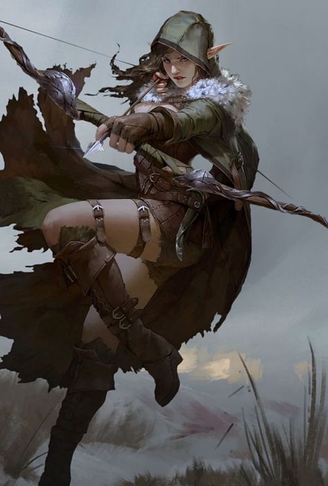 Archery Fantasy Art, Female Archer, Archer Characters, Elf Ranger, Female Elf, Female Character Concept, Bow And Arrow, Fantasy Warrior, Dnd Characters