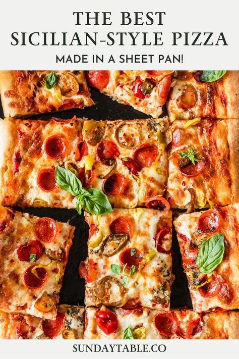 Sicilian-Style Pizza a High-Altitude Version Pizza Sheet Pan, Sicilian Pizza Recipe, Sicilian Style Pizza, Sheet Pan Pizza, Plant Based Pizza, Authentic Italian Pizza, Sicilian Pizza, Best Homemade Pizza, Easy Homemade Pizza