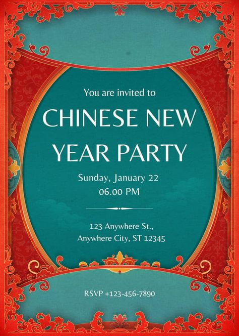 Download this PREMIUM Canva Template about Red And Green Elegant Chinese New Year Party Invitation. #canva #template #chinesenewyear #lunarnewyear Chinese New Year Invitation, New Year Party Invitation, New Year Template, Chinese New Year Party, Printable Invitation Templates, Fun Birthday Party, Engagement Ceremony, New Year Party, Festival Design