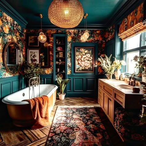 Moody Maximalist (@darkinteriors_) • Instagram photos and videos Dark Academia Cottagecore Interior, Green Whimsigoth Room, Dark Green Witchy Living Room, Green Academia Home Decor, Whimsigothic Interior Design, Witch Home Aesthetic Living Room, Whimsigothic Home Living Room, Green Academia Living Room, Dark Green Aesthetic House