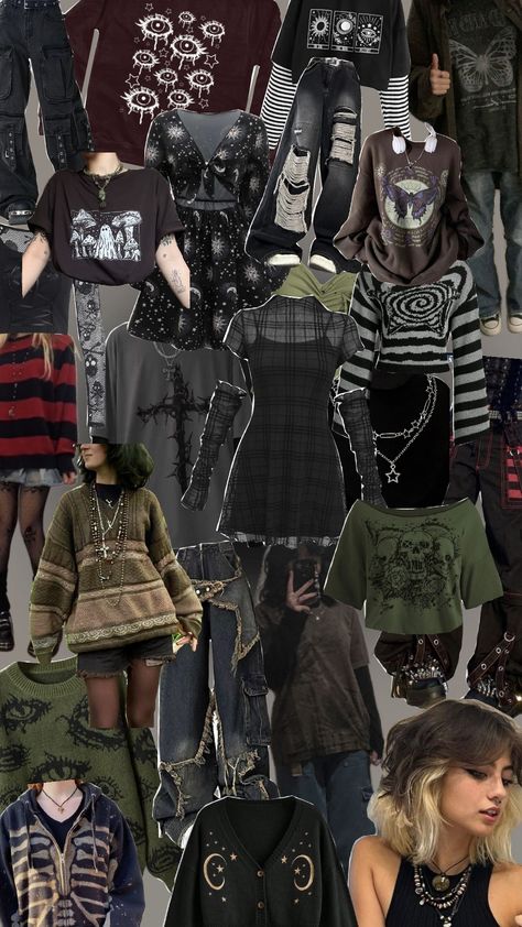 why can't I just dress like this mann🤧 #grunge Alt Grunge Aesthetic Outfits, Outfits Whimsigoth, 2000s Alt Fashion, Goblincore Outfits, Shifting Outfits, Grunge Outfits Winter, Thrift Ideas, Fav Outfit, Grunge Fits