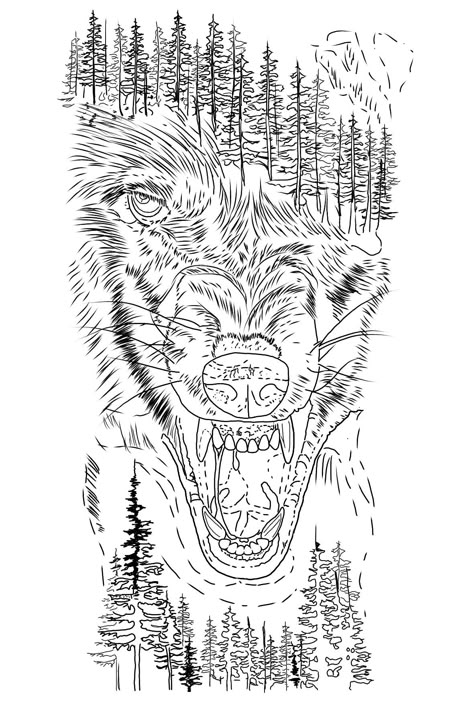 Wolf Tattoo Stencil Design, Wolf Tattoo Stencil, Kurt Tattoo, Wolf Stencil, Tiger Hand Tattoo, Deer Head Tattoo, Half Sleeve Tattoos Sketches, Dragon Tattoo Drawing, Lion Art Tattoo