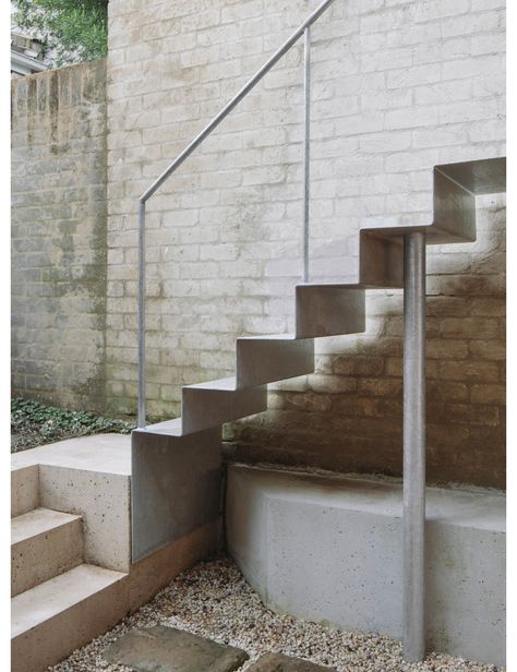 Steel Staircase, Steel Stairs, Floating Stairs, Architecture Inspiration, Corrugated Metal, Keep The Lights On, Steel House, Sustainable Architecture, Brickwork