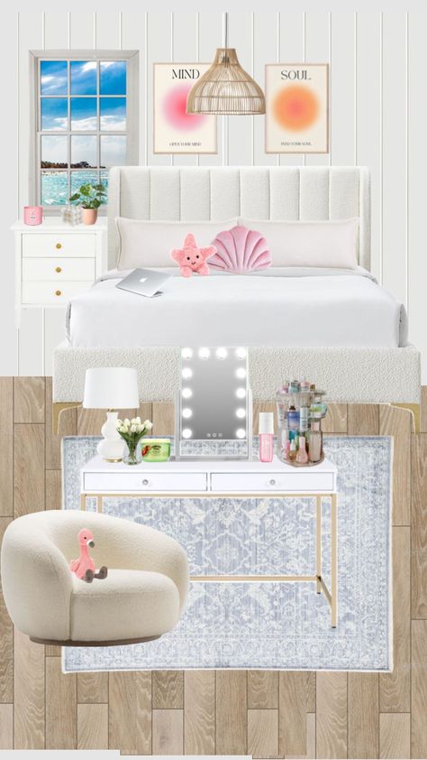 #pink #roominspo #room Pink Beachy Room, Beds For Teens, Preppy Teen Bedroom, Preppy Teen, Beachy Room Decor, Room Wishlist, Day Beds, Bedroom Theme, Beachy Room