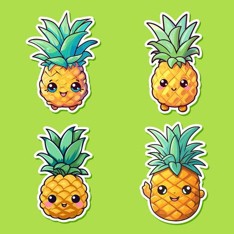 Pineapple Doodle, Mini Cake Designs, Draw Fruit, Kawaii Pineapple, Pineapple Illustration, Market Font, Cute Kawaii Stuff, Pineapple Sticker, Pineapple Graphic