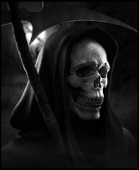 Grim Reaper Sitting, Dark Grim Reaper Images, Skull Pictures Grim Reaper, Grim Reaper Skull, Graveyard Tattoo, Black And White Skull Photography, Grim Reaper Drawing, Reaper Drawing, Black Skulls Wallpaper