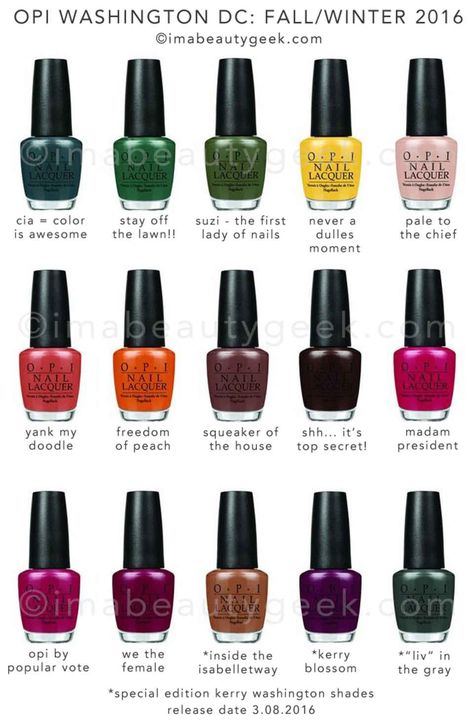 Opi Colors Chart, Colors Chart, Dc Collection, Opi Colors, Opi Nail Colors, Nail Color Trends, Kerry Washington, Opi Nail Polish, Gel Polish Colors