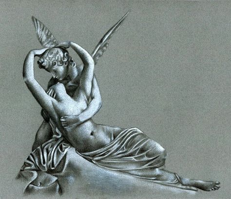 Eros And Psyche Tattoo, Psyche Tattoo, Psyche Revived By Cupid's Kiss, Cupid's Kiss, Kissing Drawing, Kiss Tattoos, Eros And Psyche, Cupid And Psyche, Tattoo Templates