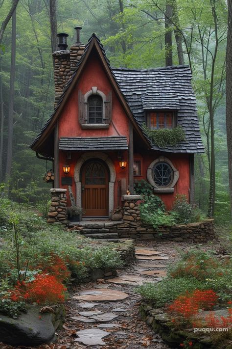 Cob Cottage Exterior, Fairy House Garden Ideas, Cozy Fantasy House, Cottage In The Woods Fairytale, Garden Sculpture Diy, Mystical House, Fairy Cottage House, Fairytale Houses, Fantasy Houses