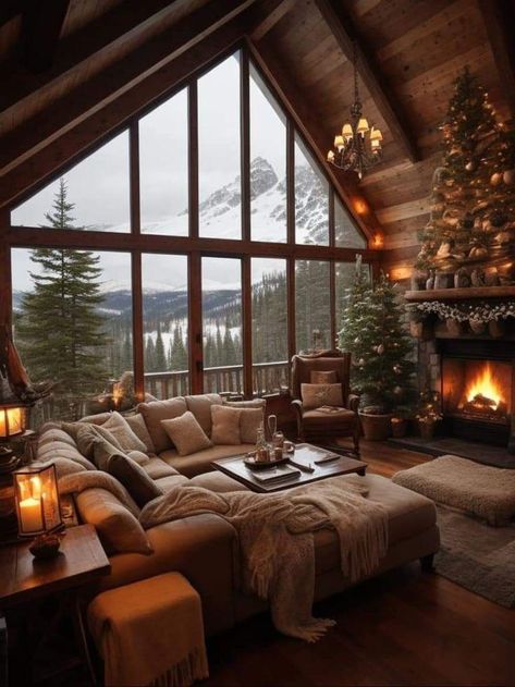 27  Farmhouse Living Room - Rustic Living Room Designs Modern Log Cabin, Mountain Dream Homes, Log Cabin Living, Cabin Living Room, Cabin Aesthetic, Bedroom Christmas, Cabin Living, Farmhouse Living Room, Aesthetic Christmas