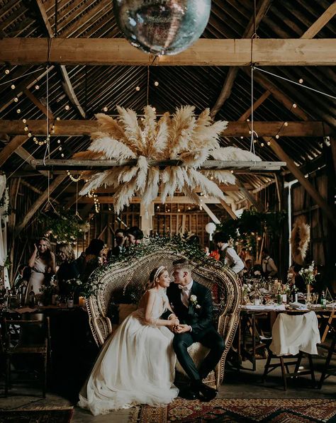 Rustic Wedding Decor and Pampas Grass Installation At Barn Wedding Rustic Barn Wedding Decorations, Lake District Wedding, Sunflower Wedding Bouquet, Barn Wedding Decorations, Grass Wedding, Boho Wedding Inspiration, Rock My Wedding, Future Wedding Plans, Wedding Boho