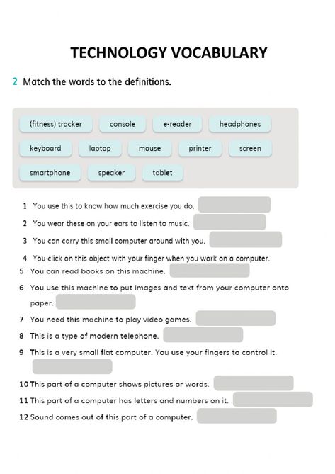 Computers and technology online activity for BEG2. You can do the exercises online or download the worksheet as pdf. Technology Vocabulary, 6th Grade Activities, Technology Lesson, Vocabulary Exercises, English Exercises, Verb Worksheets, Life Skills Special Education, Vocabulary Games, Computer Basics