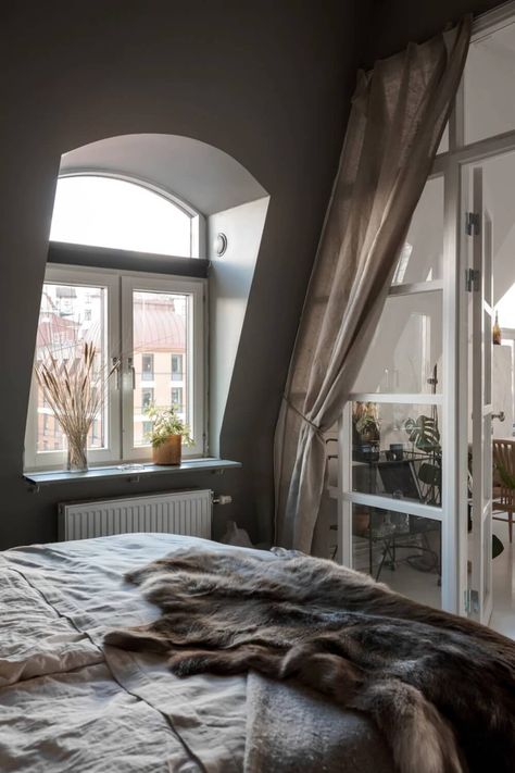 An Attic Apartment Turned Bright with White Paint and Glass Walls - The Nordroom London Attic Apartment, Parisian Attic Apartment, Paris Attic Apartment, French Attic Apartment, Paris Aesthetic Apartment, Parisian Loft Apartment, Glass Wall Divider, Attic Studio Apartment, Angled Roof