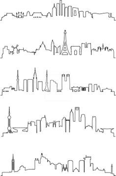 Diversos City Line Art, City Outline, 심플한 그림, Linear Art, City Skylines, Leaves Illustration, Line Art Vector, Pola Sulam, Outline Art