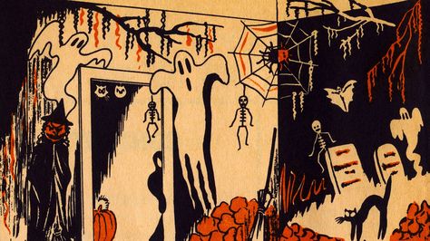 Vintage Halloween wallpaper Halloween Desktop Wallpaper, Sf Wallpaper, Amoled Wallpapers, Halloween Countdown, Holiday Artwork, Halloween Artwork, Halloween Scene, Halloween Illustration, Halloween Drawings