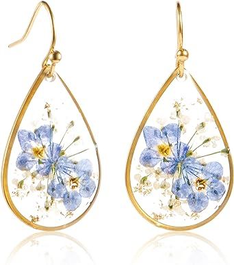 Pressed Flower Earrings, Forget Me Not Flower, Tear Drop Earrings, Teardrop Dangle Earrings, Earrings Elegant, Pressed Flower, Forget Me Not, Simple Earrings, Uk Fashion