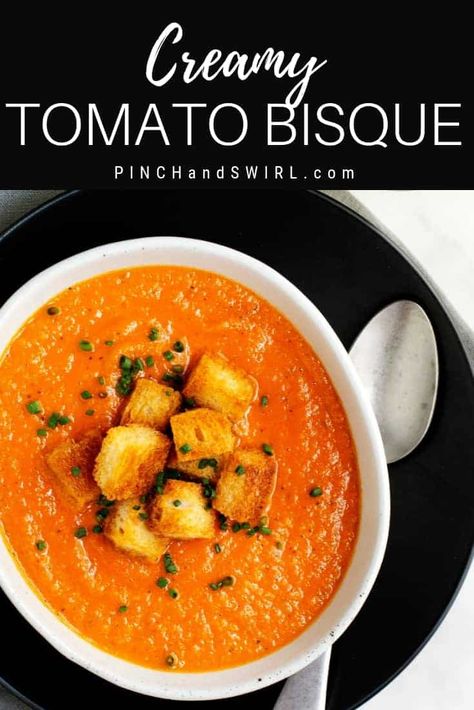 Creamy Tomato Bisque Soup, Creamy Tomato Bisque, Tomato Bisque Recipe, Tomato Bisque Soup, Bisque Soup Recipes, Creamy Tomato Basil Soup, Bisque Soup, Bisque Recipe, Tomato Bisque