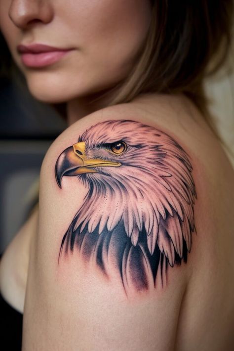 Eagle Tattoo For Women Feminine, Eagle Neck Tattoo, Snake Ankle Tattoo, Bald Eagle Tattoo, Eagle Tattoo Ideas, Eagle Back Tattoo, Eagle Shoulder Tattoo, Eagle Tattoo Design, Phoenix Back Tattoo