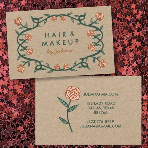 Chic Elegant Rose Frame Floral Pink Kraft Paper Business Card - business card Illustrative Business Cards, Eye Catching Business Cards, Nature Business Card, Business Cards Aesthetic, Farmers Market Table Display, Personal Business Card Design, Floral Business Card Design, Aesthetic Business Cards, Etsy Business Cards