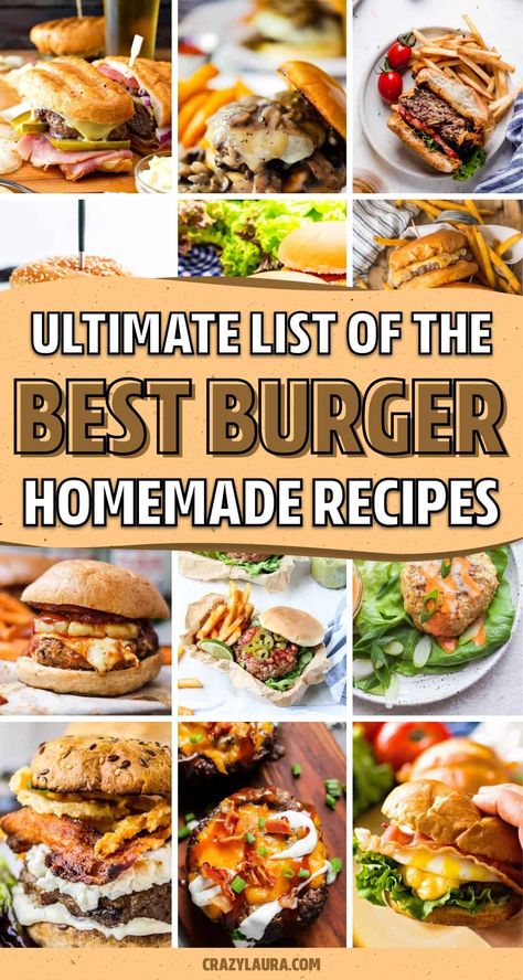 Whether you want to grill up a new dinner recipe or you want to switch up your burger game, this list of the best burger recipe tutorials will give you some new ideas to make at home! Yummy Burger Recipes, Good Burger Recipes, Fall Burger Ideas, Crazy Burger Ideas, Best Burger Recipes, Unique Burger Ideas, Fun Burger Recipes, Creative Burger Ideas, Burger Varieties