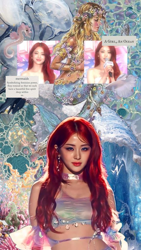 the great mermaid #yunjin #lesserafim #kpop #music #fashion #mermaid #mermaidcore #ocean #siren #coastal #vibes #quotes #summer #huhyunjin Perfect Red Hair, Siren Core, K Pop Journal, Quotes Summer, Le Sserafim Yunjin, 18th Bday, Vibes Quotes, Mermaid Core, Mermaid Aesthetic